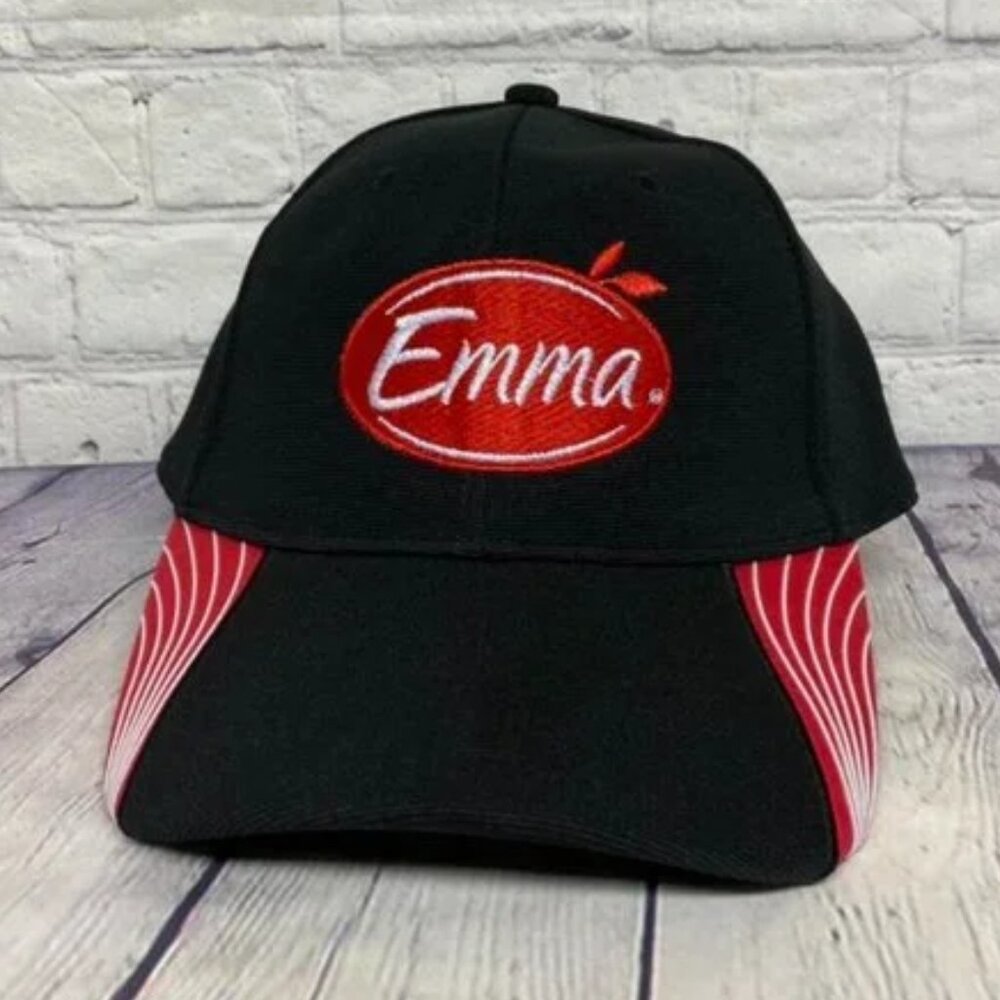 Emma Baseball Hat Cap Embroidered Logo Adjustable Strap Back Black Polyester